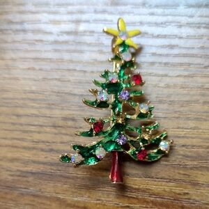 Festive Christmas Tree Brooch Sparkling Glass Ornaments Cover Enamel Branches